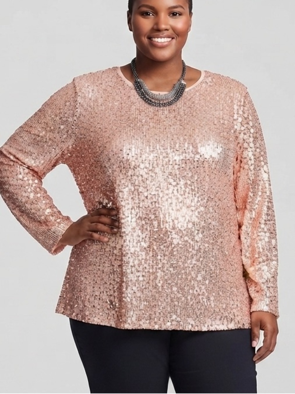REITMANS Rose Gold Sequin Long Sleeve Top size XXL